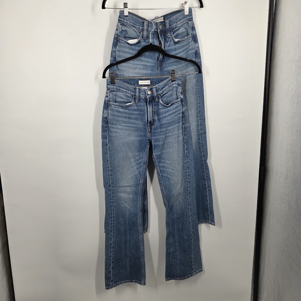 2 American Eagle AE77 Jeans Women's 24 Blue Crop Flare Mid Rise Denim Stretch